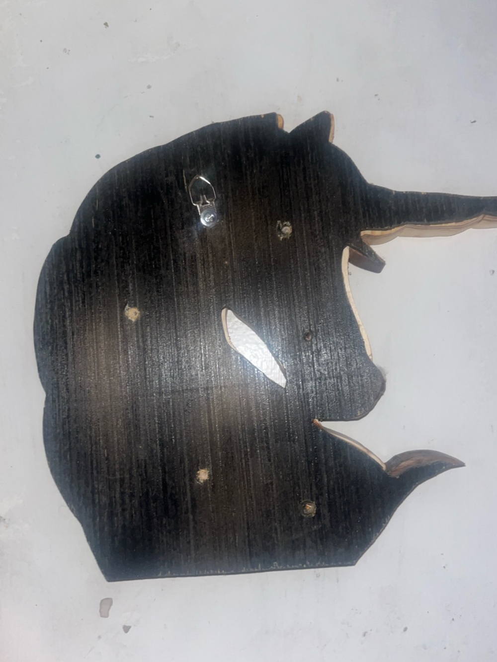 Hand-Carved Wooden Bear on Crescent Moon Wall Art - Yellow & Brown & a unicorn. - Picture 3 of 10